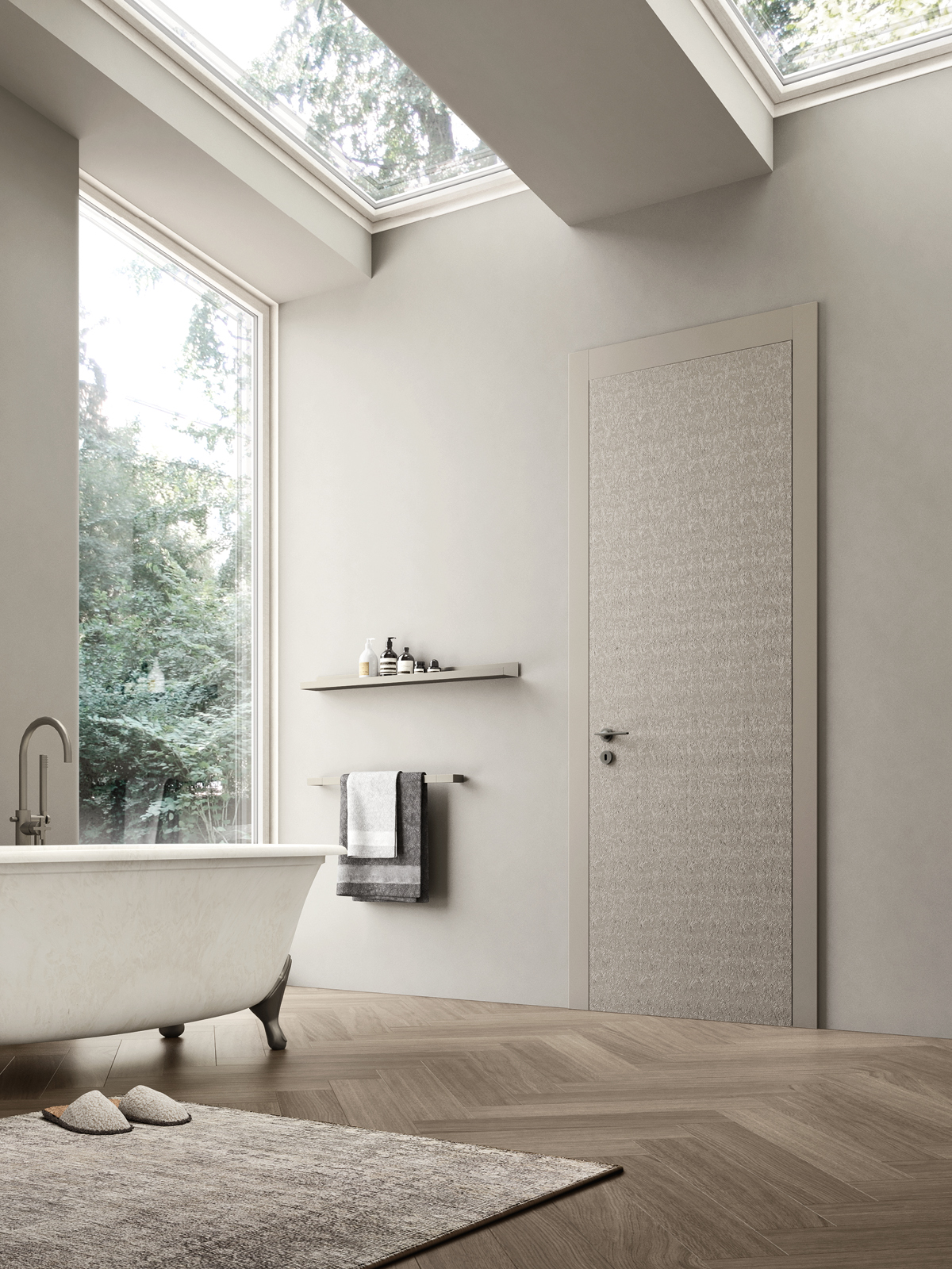porta Bloom texture floreale laccato canapa in bagno moderno