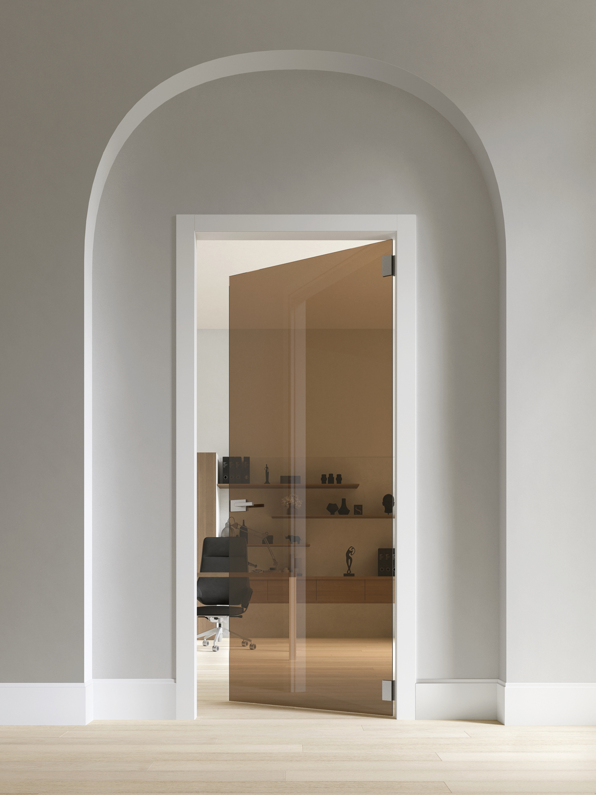 porta tutto vetro trasparente bronzo per studio domestico