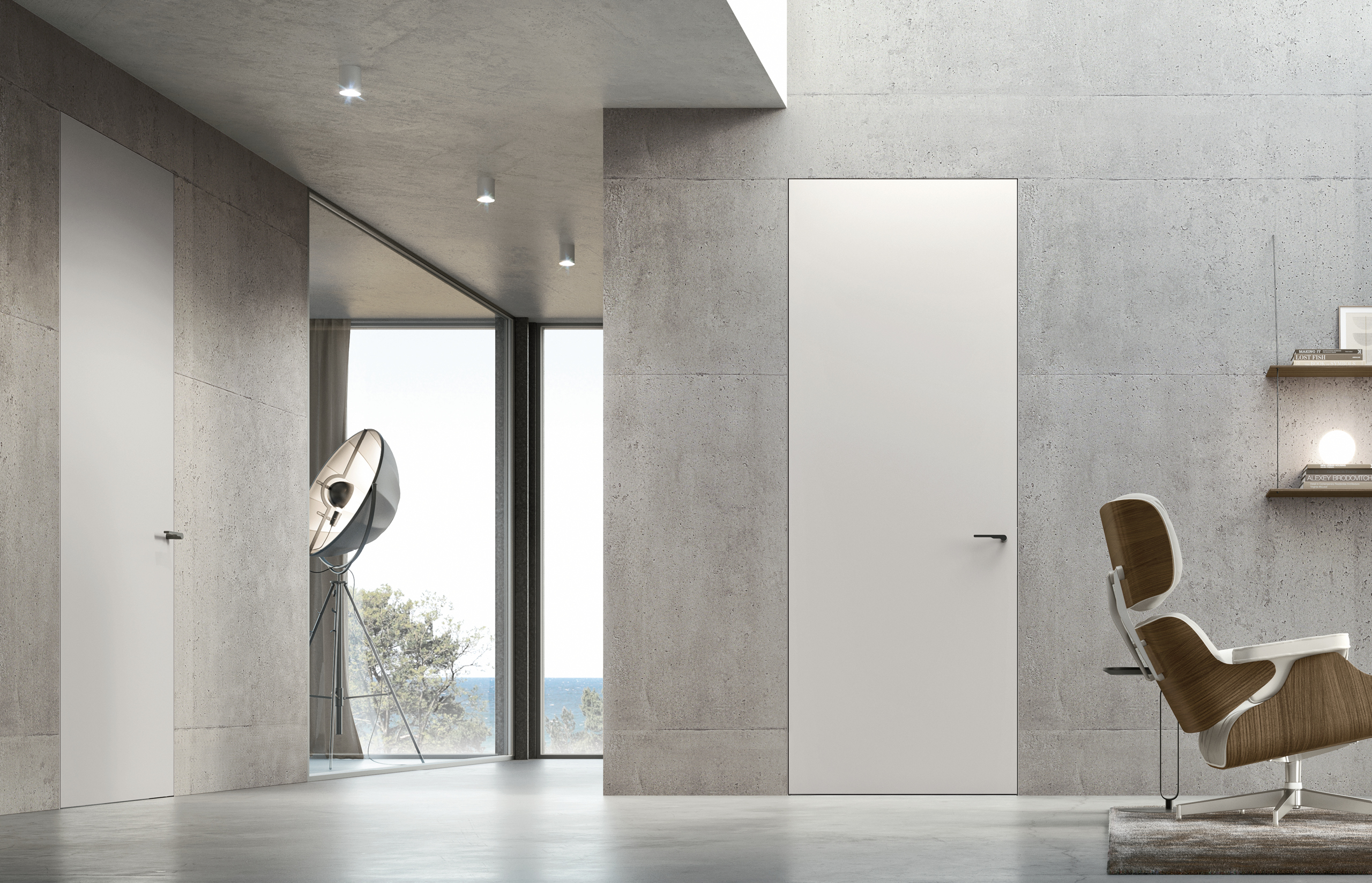 porta filomuro Cashmere soft touch su pareti in cemento