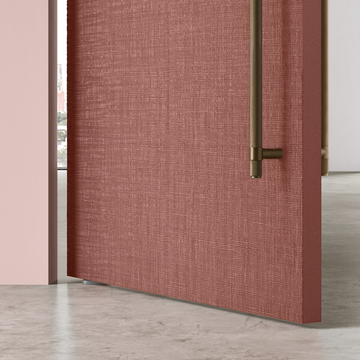 dettaglio cerniera Bilico a pavimento per porta a bilico filo muro