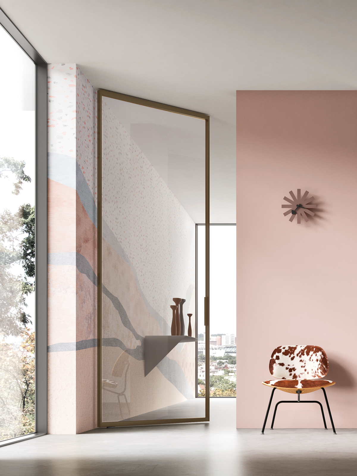 porta a bilico Skyline in vetro a tutta altezza per interni moderni