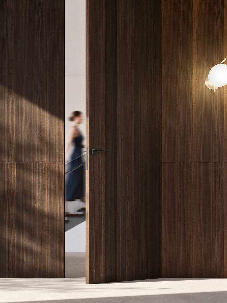 porta legno moderna di Venus Design in Eucalipto con boiserie coordinata